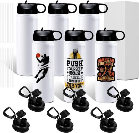 BetterSub 32oz Sublimation Sports Water Bottle Stainless Steel Insulated White Tumbler with Wide Mouth Lid and Straw 6 Packs in Kuwait