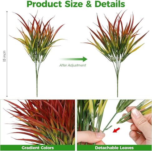 Besteek 16 Pcs Artificial Plants Outdoor Fake Grass Faux Greenery Stems UV Resistant Plastic Plants Shrubs for Planters Patio Garden Front Porch Pathway Spring Summer Home Decor, Red in Saudi Arabia
