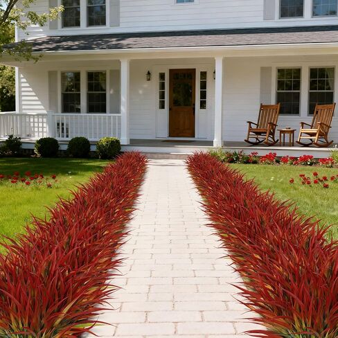 Besteek 16 Pcs Artificial Plants Outdoor Fake Grass Faux Greenery Stems UV Resistant Plastic Plants Shrubs for Planters Patio Garden Front Porch Pathway Spring Summer Home Decor, Red in Saudi Arabia