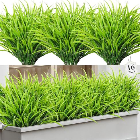 Besteek 16 Pcs Artificial Plants Outdoor Fake Grass Faux Greenery Stems UV Resistant Plastic Plants Shrubs for Planters Patio Garden Front Porch Pathway Spring Summer Home Decor, Red in Saudi Arabia