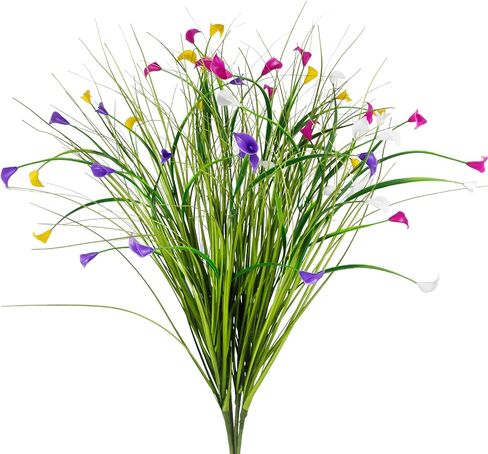 FAICOIA 4 Pcs Artificial Plants Onion Grass Outdoor 35" Fake Tall Grass with Wild Lily Flowers Artificial Wheat Grass Faux Shrubs Bush Greenery Stems for Indoor Garden Outside Office Home Decor in Saudi Arabia