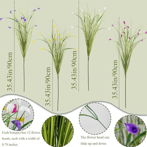 FAICOIA 4 Pcs Artificial Plants Onion Grass Outdoor 35" Fake Tall Grass with Wild Lily Flowers Artificial Wheat Grass Faux Shrubs Bush Greenery Stems for Indoor Garden Outside Office Home Decor in Saudi Arabia