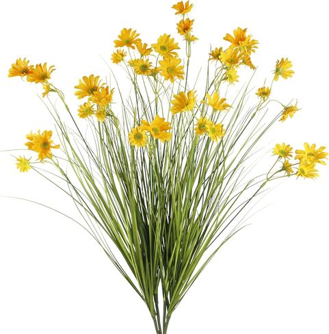FAICOIA 4 Pcs Artificial Plants Onion Grass Outdoor 35" Fake Tall Grass with Wild Lily Flowers Artificial Wheat Grass Faux Shrubs Bush Greenery Stems for Indoor Garden Outside Office Home Decor in Saudi Arabia