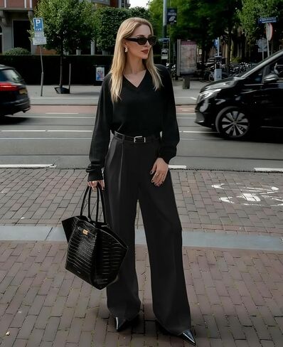 Susclude Womens Casual Dress Pants Wide Leg Baggy Pleated Old Money Stretchy Slacks Fall High Waisted Business Work Trousers in Saudi Arabia