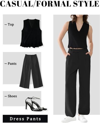 Susclude Womens Casual Dress Pants Wide Leg Baggy Pleated Old Money Stretchy Slacks Fall High Waisted Business Work Trousers in Saudi Arabia