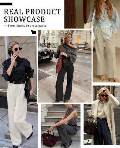 Susclude Womens Casual Dress Pants Wide Leg Baggy Pleated Old Money Stretchy Slacks Fall High Waisted Business Work Trousers in Saudi Arabia