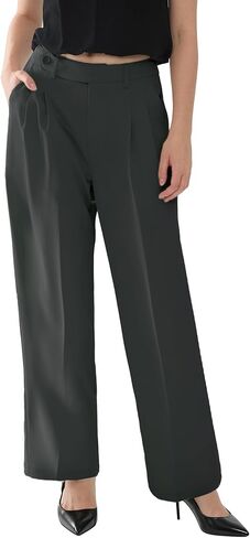 Susclude Womens Casual Dress Pants Wide Leg Baggy Pleated Old Money Stretchy Slacks Fall High Waisted Business Work Trousers in Saudi Arabia