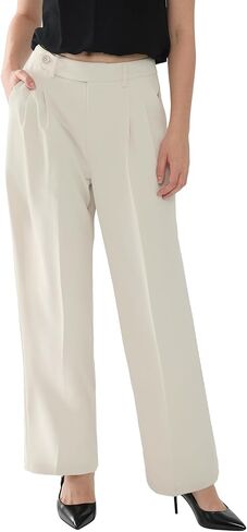 Susclude Womens Casual Dress Pants Wide Leg Baggy Pleated Old Money Stretchy Slacks Fall High Waisted Business Work Trousers in Saudi Arabia