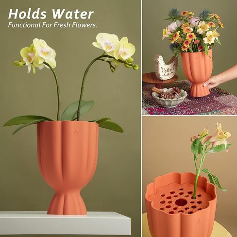Bouquet Vase for Lego & Fresh Flowers - Flower Arrangement Vase with Floral Grid & Ribbons, Impact Resistant, BPA-Free Material, Home Decor Gift for Lego & Flower Lovers (Terracotta Orange) in Saudi Arabia