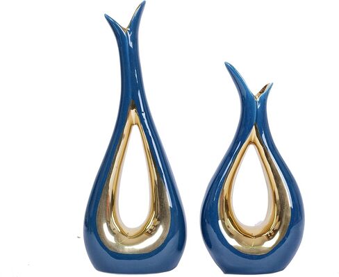 Black and Gold Vase for Home Decor Hollow Ceramic Vases Set of 2 Nordic Minimalist Decorative Vase for Table Centerpiece Modern Dried Flower Vases for Dining Room Living Room Office Decoration in Kuwait
