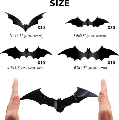 Vintage Halloween Decor Bat | 60 Pcs Reusable Window Stickers & Wall Decals | 4 Sizes Scary Decor for Indoor, Outdoor Party Supplies in Saudi Arabia