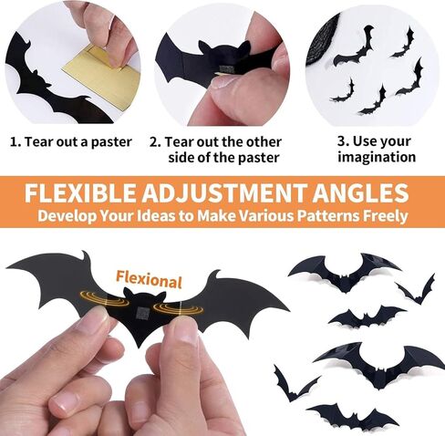 Vintage Halloween Decor Bat | 60 Pcs Reusable Window Stickers & Wall Decals | 4 Sizes Scary Decor for Indoor, Outdoor Party Supplies in Saudi Arabia