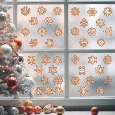 Engrowtic 200 Pcs/ 5 Sheets Christmas Gingerbread Snowflake Window Clings Christmas Ginger Bread Decals Winter Removable Stickers Decorations for Xmas Holiday Windows and Glass in Saudi Arabia