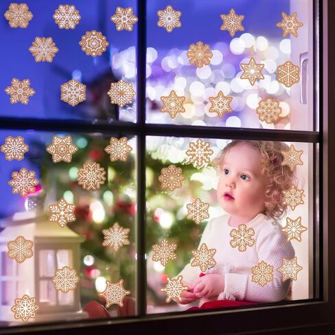Engrowtic 200 Pcs/ 5 Sheets Christmas Gingerbread Snowflake Window Clings Christmas Ginger Bread Decals Winter Removable Stickers Decorations for Xmas Holiday Windows and Glass in Saudi Arabia