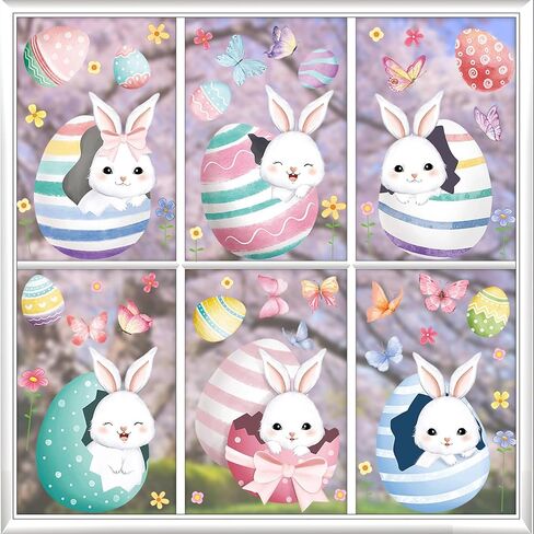 6 Sheets Easter Window Clings, Cute Bunny Window Stickers, Sping Glass Decorations, Spring Flower Easter Eggs Bunny Stickers, Double Sided Static Window Decals for Home Office School Shop Decor in Saudi Arabia