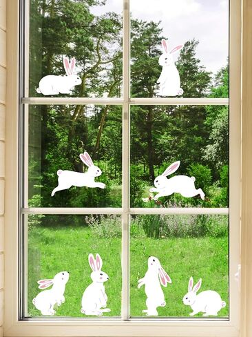 Whaline 9 Sheets Easter Bunny Window Cling Stickers Window Decals Cartoon White Jumping Rabbit Reusable Decoration for Spring Party Home Classroom in Saudi Arabia
