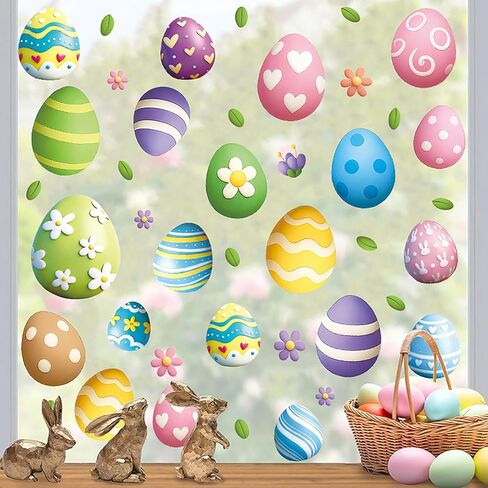 6 Sheets Easter Window Clings, Cute Bunny Window Stickers, Sping Glass Decorations, Spring Flower Easter Eggs Bunny Stickers, Double Sided Static Window Decals for Home Office School Shop Decor in Saudi Arabia