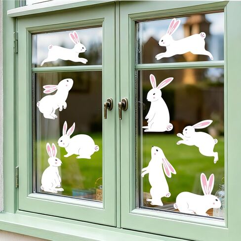 Whaline 9 Sheets Easter Bunny Window Cling Stickers Window Decals Cartoon White Jumping Rabbit Reusable Decoration for Spring Party Home Classroom in Saudi Arabia