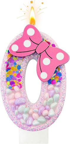 ToonGlow 3rd Pink Number Birthday Candle with Bow, Cute Cake Topper Decor with Gemstone Accents, Pink and White Birthday Cake Candle for Party Celebrations(Number 3) in Saudi Arabia