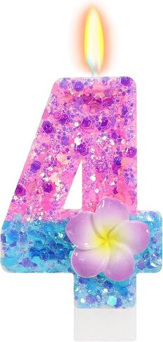 FAMGift Shiny Frangipani Birthday Candles - Pink Blue Gradient Number 3 Candle for Flower Cake Decorations, Hawaii Birthday Decorations for Girls in Kuwait
