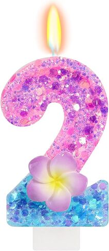 FAMGift Shiny Frangipani Birthday Candles - Pink Blue Gradient Number 3 Candle for Flower Cake Decorations, Hawaii Birthday Decorations for Girls in Kuwait
