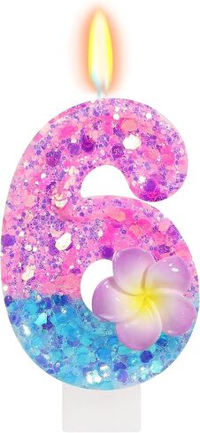 FAMGift Shiny Frangipani Birthday Candles - Pink Blue Gradient Number 3 Candle for Flower Cake Decorations, Hawaii Birthday Decorations for Girls in Kuwait