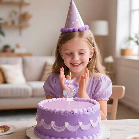 Zlongron Magical Purple Number 3 Candle Topper, Pastel Iridescent Gemstone & Pearl Cake Decoration for Girls 3nd Birthday in Saudi Arabia