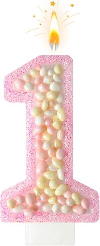 Zlongron Magical Purple Number 3 Candle Topper, Pastel Iridescent Gemstone & Pearl Cake Decoration for Girls 3nd Birthday in Saudi Arabia