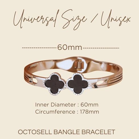18K Gold Plated Lucky Clover Bangle Bracelet, Black Enamel Hinged Cuff, Jewelry Gift for Her on Birthdays, Annivesery in Saudi Arabia