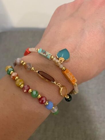 Luxury Heart Charm Crystal Beaded Bracelets Set, 3pcs Boho Stacking Bracelets with Colorful Gemstones & Natural Healing Stones | Stackable Colorful Gemstone Bracelets for Women for Daily Wear & Gifts in Saudi Arabia