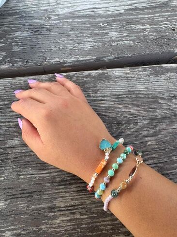 Luxury Heart Charm Crystal Beaded Bracelets Set, 3pcs Boho Stacking Bracelets with Colorful Gemstones & Natural Healing Stones | Stackable Colorful Gemstone Bracelets for Women for Daily Wear & Gifts in Saudi Arabia