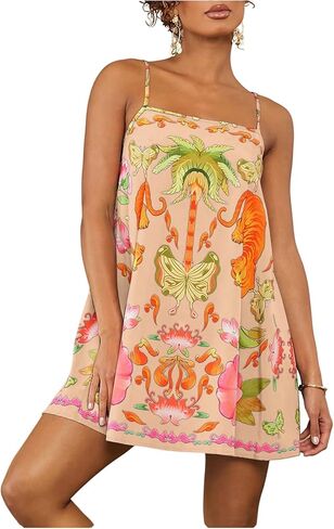 Floerns Women's Tropical Sleeveless Cami Dress Loose Holiday A Line Mini Dresses in Saudi Arabia