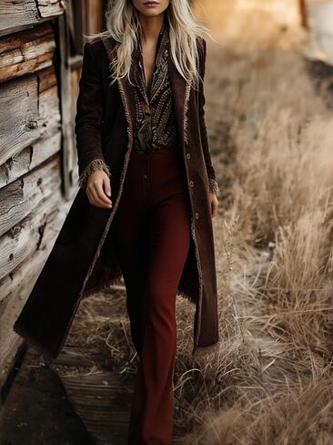 utcoco Women's Long Suede Trench Coat, Retro Western Coat with Tassel, Classic Lapel Windproof Trench Overcoat in Saudi Arabia