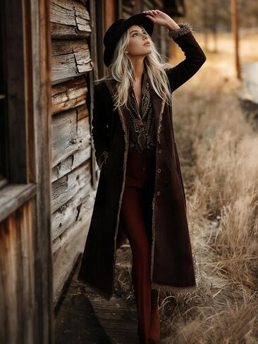 utcoco Women's Long Suede Trench Coat, Retro Western Coat with Tassel, Classic Lapel Windproof Trench Overcoat in Saudi Arabia