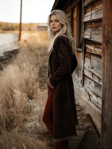 utcoco Women's Long Suede Trench Coat, Retro Western Coat with Tassel, Classic Lapel Windproof Trench Overcoat in Saudi Arabia