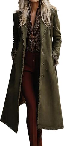 utcoco Women's Long Suede Trench Coat, Retro Western Coat with Tassel, Classic Lapel Windproof Trench Overcoat in Saudi Arabia