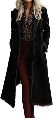 utcoco Women's Long Suede Trench Coat, Retro Western Coat with Tassel, Classic Lapel Windproof Trench Overcoat in Saudi Arabia