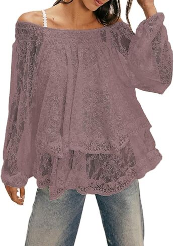 Women Chiffon Blouse Top Ruffle Trim Tie Front Shirt Long Sleeve Flowy Cardigan Lace Frilly Going Out top in Saudi Arabia