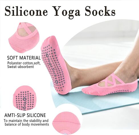 Khxriypha Yoga Socks for Women Non Slip Grips Pilates Socks in Saudi Arabia