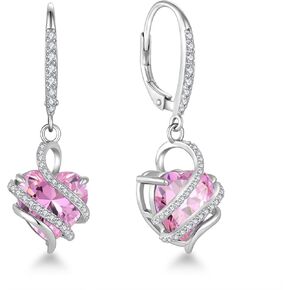 Starchenie 925 Sterling Silver Heart Earring Birthstone Leverback Dangle Drop Earrings for Women in Saudi Arabia