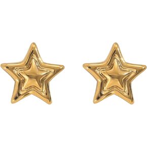 Chunky Gold Star Stud Earrings for Women Geometric Y2K Texture Statement Earrings Fashion Simple Daily Wear Holiday Jewelry in Kuwait