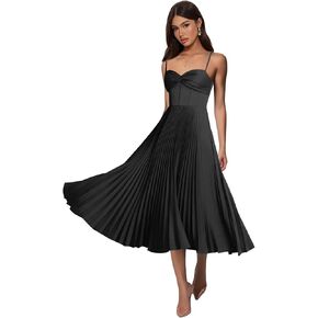 Jicht Satin Formal Dresses for Women Pleated Spaghetti Strap Corset Midi Evening Dress Tea Length JAC007 in Saudi Arabia