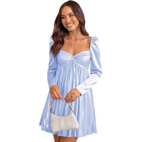 Vvecz Long Sleeve Satin Homecoming Dresses Short for Teens Sweetheart A Line Semi Formal Dress in Kuwait