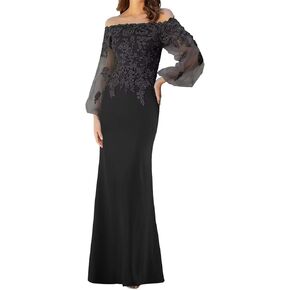 Clixsy Off Shoulder Mother of The Bride Dresses - Elegant Chiffon Gown with Lace Bodice & Bishop Sleeves in Saudi Arabia