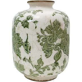 SYDDOL 5.5" Vintage Ceramic Vase, Rustic French Country Style with Crackle Glaze, Handcrafted Green Floral Pattern, Small Decorative Vase for Home, Table Centerpieces, Living Room, Shelf & Mantel in Saudi Arabia