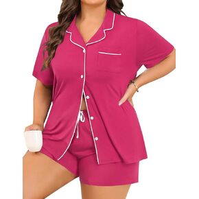 Women's Plus Size Pajamas Button Down Shirt and Shorts 2 Piece Pj Lounge Sets Short Sleeve Sleepwear Soft Loungewear in Saudi Arabia