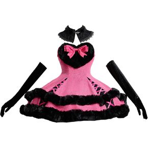 MEOWCOS Women's Corset Dress Set Punk Short A-line Gothic Dress with Gloves Stockings Neckpiece in Saudi Arabia