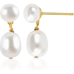 Pearl Earrings For Women:Dainty Hypoallergenic 18K Real Gold Plated AAA+ Cultured Freshwater Pearl Dangle Wedding Earrings Bridal Fasion Jewelry Gifts in Saudi Arabia