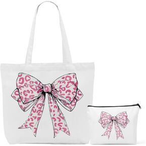 مجموعة حقائب حمل قماشية ذات أقواس مربعة باللون الوردي، هدايا Preppy Stuff للفتيات، حقائب تسوق بقالة قابلة لإعادة الاستخدام لأعياد الميلاد in Kuwait
