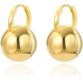 14K Gold/Silver Hoop Earrings, Gold Ball Drop Dangle Huggies Earrings for Women Girls, Dangle Drop Earrings Fashion Hypoallergenic Jewelry (Golden) in Saudi Arabia